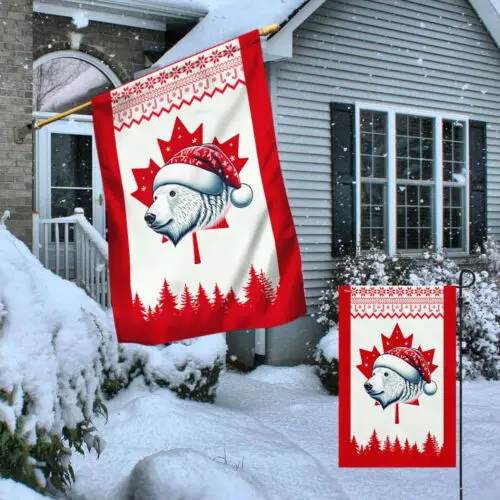 Bear Christmas Canadian Flag Garden Flag