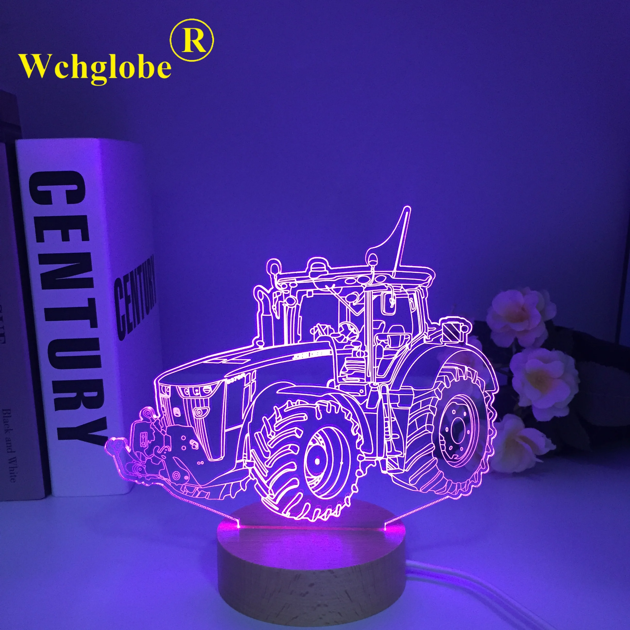 Tractor 3D Illusion Wooden Night Light 16 Colors Changing Toy Lamp USB Charge Table Desk Bedroom Decoration Gifts for Boys Kids