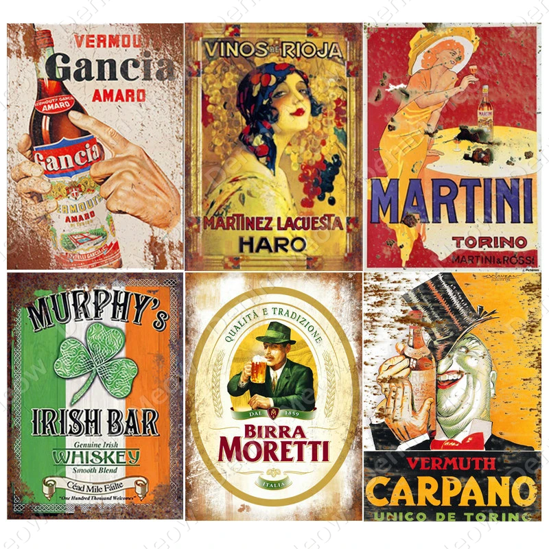 Vintage Metallschilder, irische Pub-Plakette, Heimdekoration, Wandkunst für Männerhöhlen, italienische Weinmalerei, Bar, Club, Café
