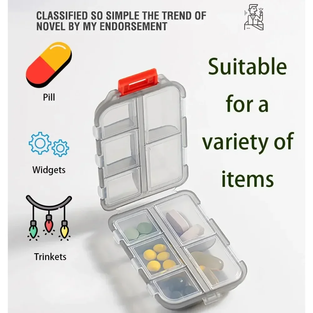 Convenient Travel Pill Organizer Dispenser Portable Pocket Pharmacy Medicine Box Small Case 10 Grids Storage Vitamin Fish Oil