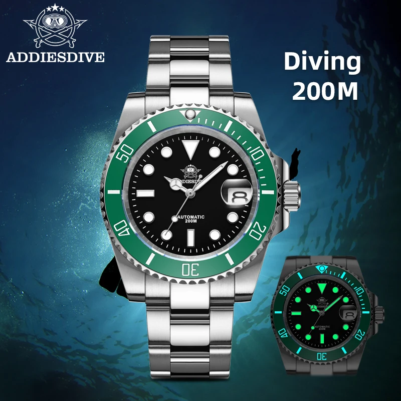 ADDIESDIVE Automatic Diving Watch Top Brand Luminous Ceramic Bezel Watch Sapphire Glass Leisure 200m Waterproof Steel Wristwatch