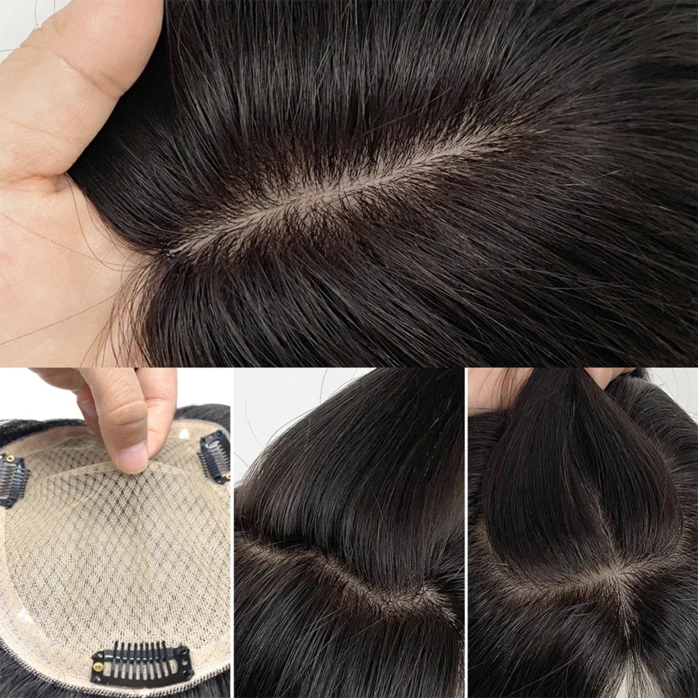 Black Hair New Breathable Women Hair Toupee Skin Base Dark Curly Human Hair Topper Virgin Human Hair Pieces