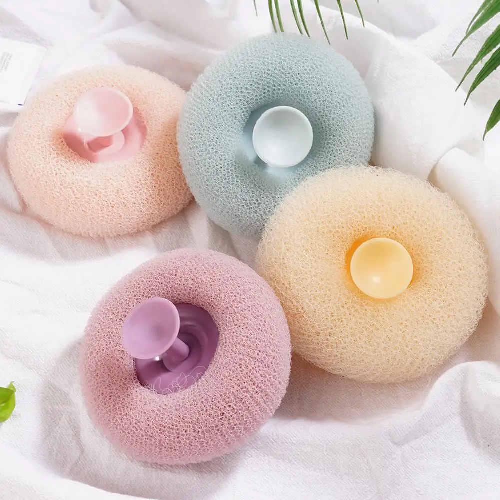 Bola de baño de malla súper suave, esponja de diseño de exfoliación, limpieza de masaje corporal, ventosa reutilizable, accesorios de ducha de baño