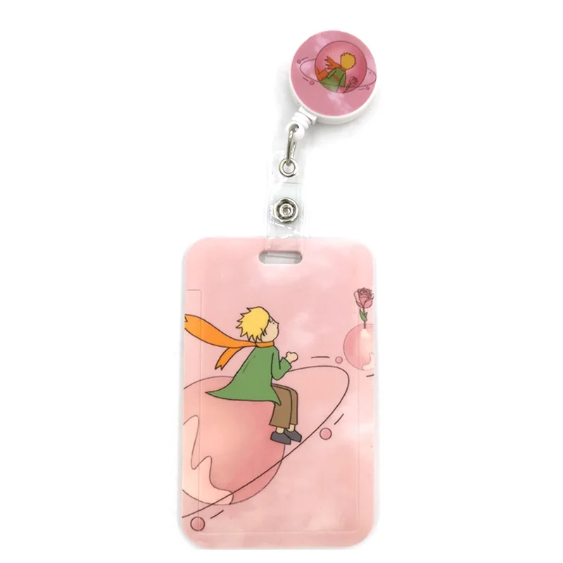 Little Prince Pink Cartoon Cute Credit Card Holder Lanyard Women Men Kid Student Badge Reel ID Name Bus Clips Card Badge Holder