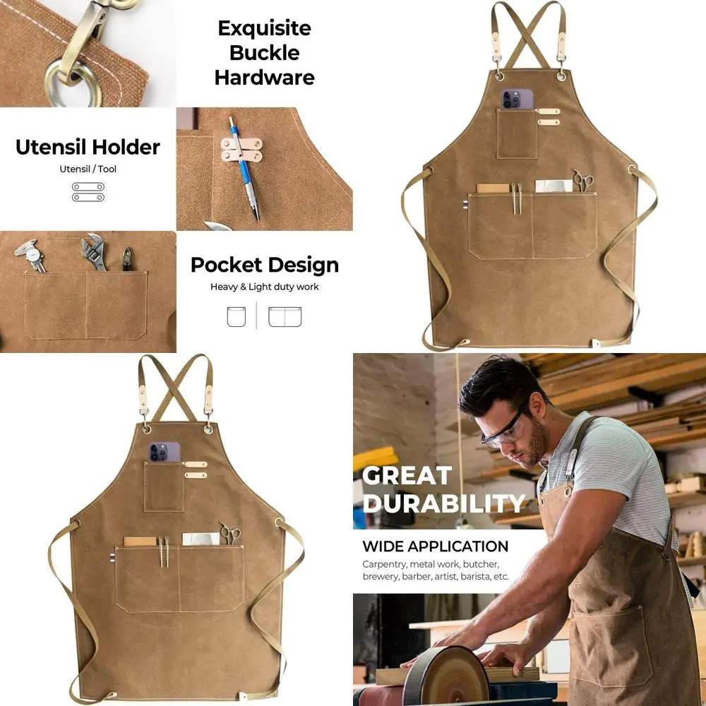 

Фартук шеф-повара из хлопчатобумажной парусины с водонепроницаемым корпусом, регулируемой перекрещенной спинкой, размеры от M до XXL, коричневый капучино
