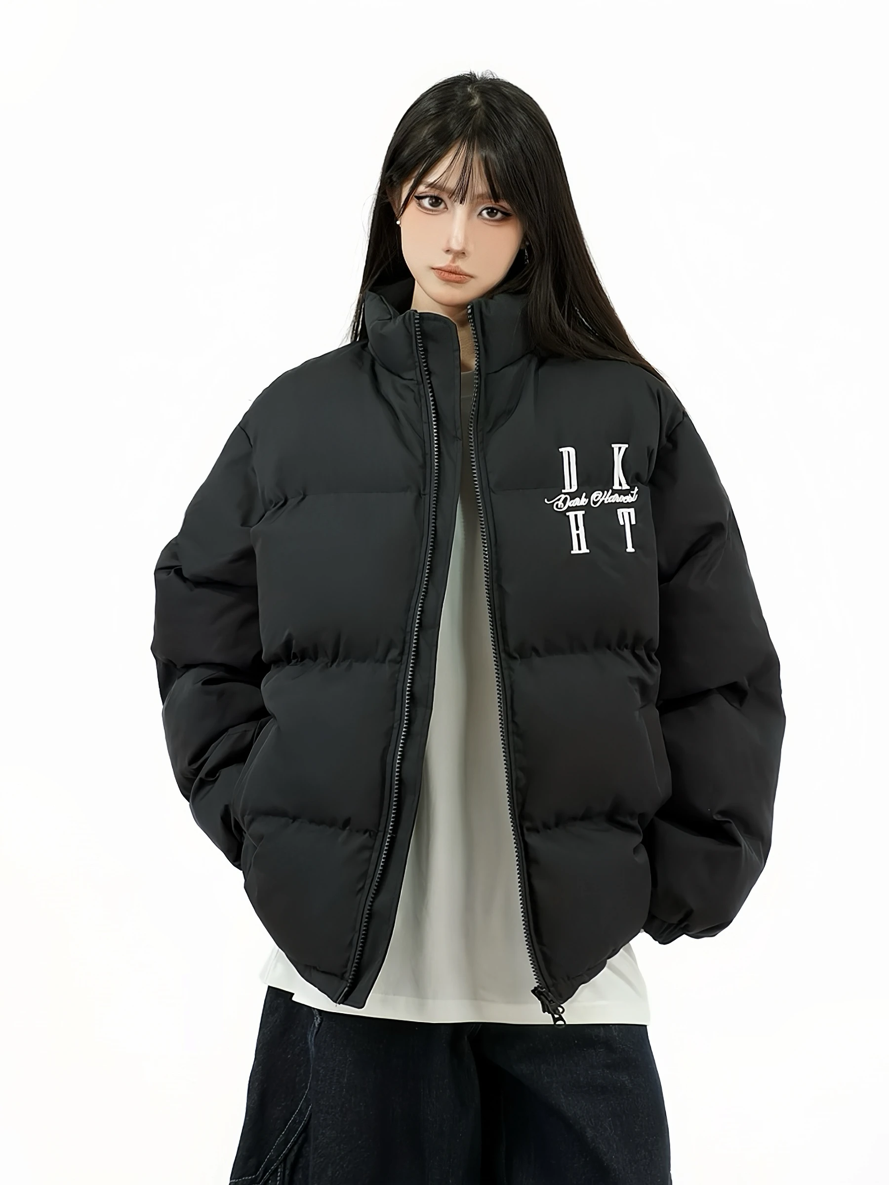 

Amoeba Original Street Sle Letter Embroidery Thiened Cotton Jaet ex Winter Puffer Coat Bread Sle Outerwear