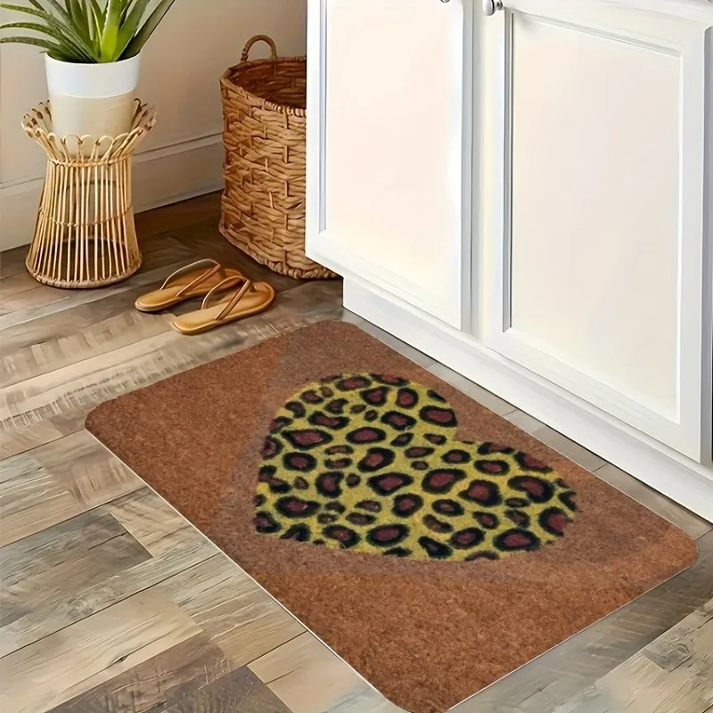 

1PC Leopard Heartbeat Kitchen Rug Non-Slip Door Mat Pop design Bathroom Rug Bath Mat Carpet for Home Sink Laundry ecoreeree
