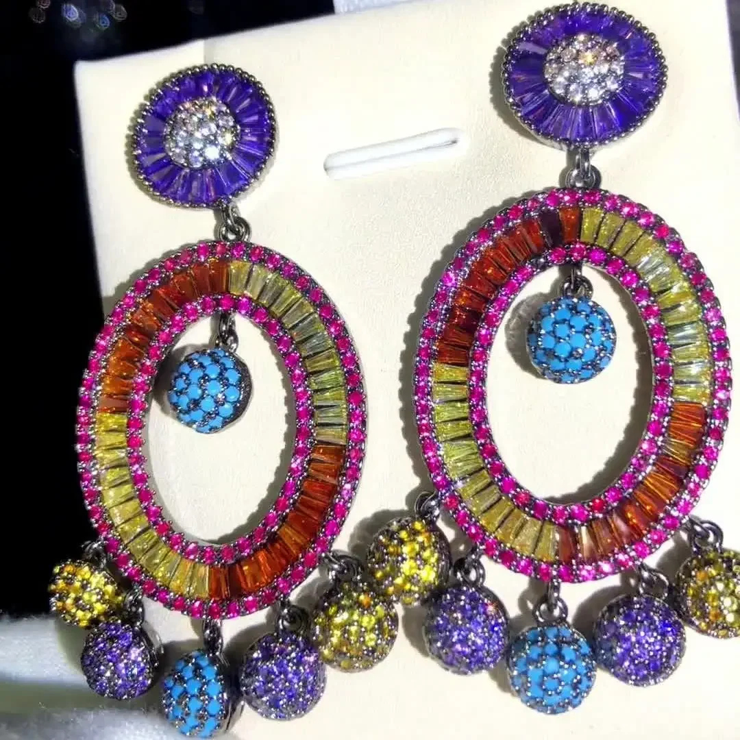 

Kellybola Vintage Multicolor Pendant Earrings For Women Bridal Wedding Daily Surper Jewelry Noble Luxury Gorgeous High Quality