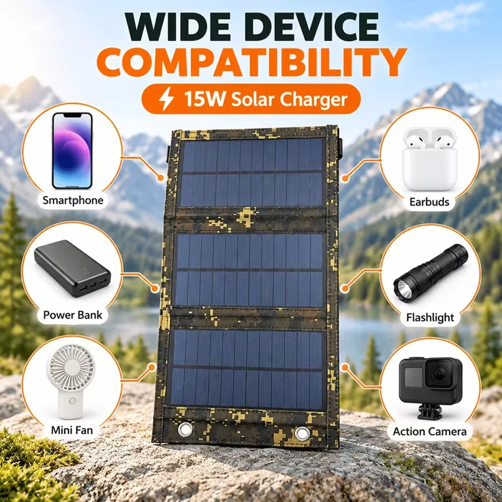Foldable 5V USB Solar Charging Panel, 10W Max Portable Solar Panel Charger for Camping, Backpacking, Outdoor Emergency Use, for Phone Power Bank Flashlight Charging