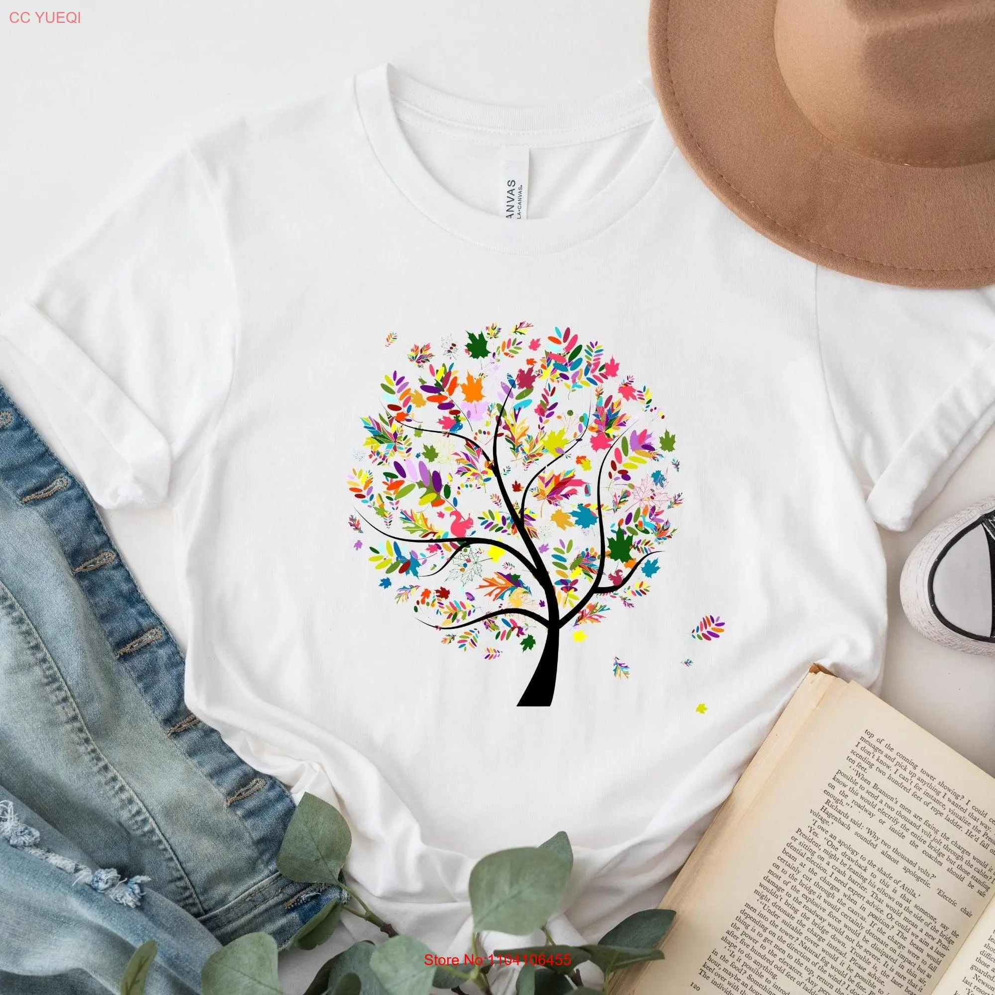 Colorful Tree  T Shirt of Life Foliage Falling Leaves Autumn UNISEX long or short sleeves