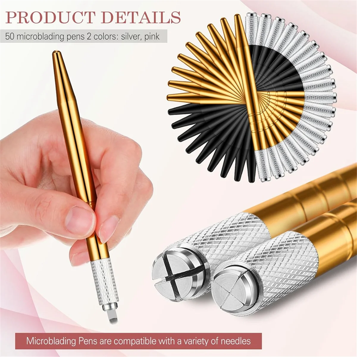 50 Count Microblading Pens Manual Eyebrow Pencils Microblading Supplies Aluminum Microblading Hand Tools for Cosmetics B