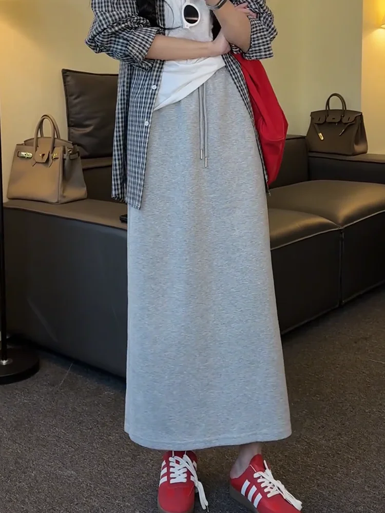 

Легкая женская юбка-миди А-силуэта в корейском стиле, летняя новинка, модная юбка с эластичным поясом на шнурке для всех типов фигуры