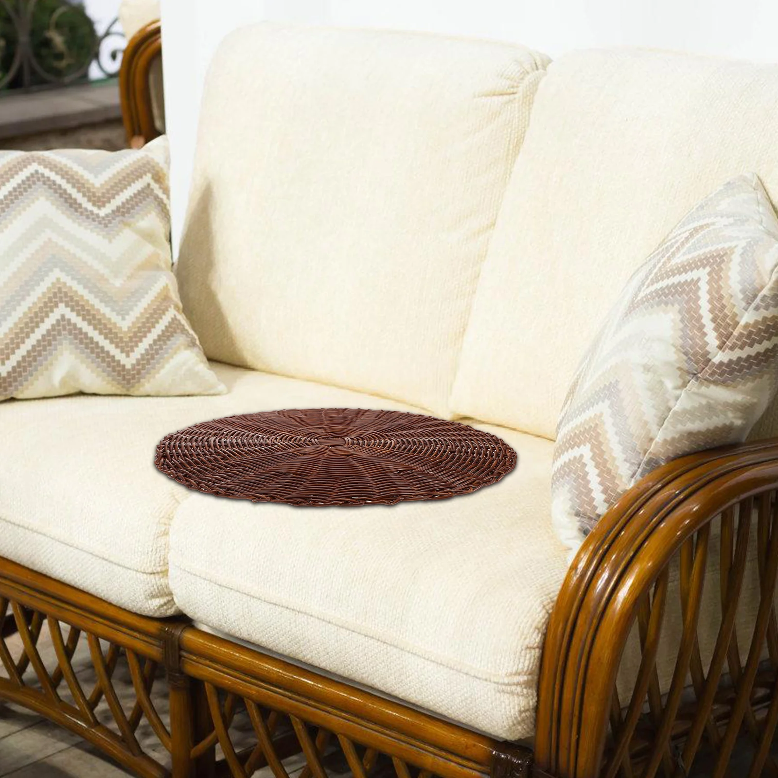 

Handwoven Round Seat Cushion Breathable Artificial Rattan Mat For Chairs Stools Bay Window Seats Outdoor Indoor Furniture