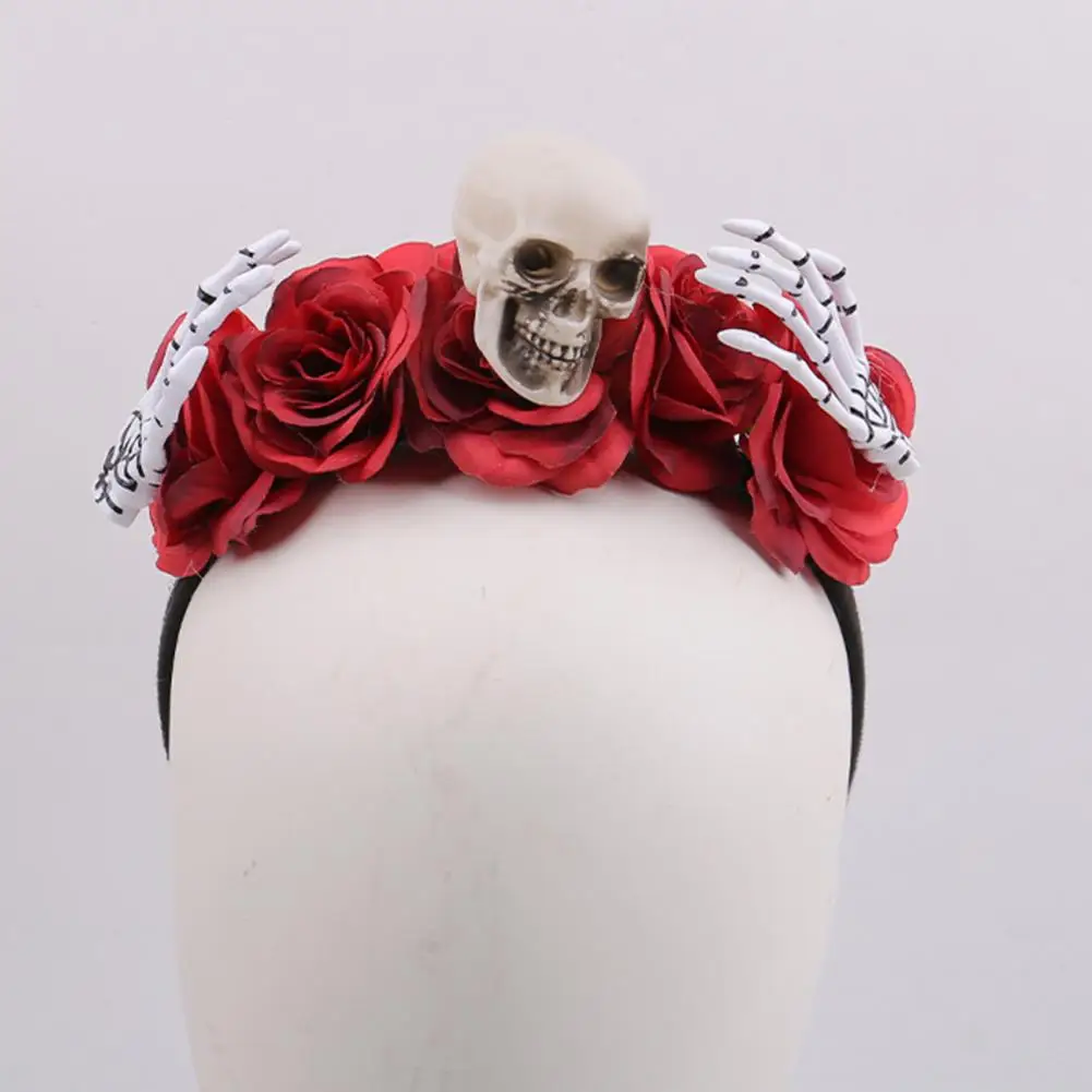 Bone Claw Branch Headband Rose Skull Skeleton Hand Headpiece Halloween Floral Hair Hoop for Women Novelty Cosplay for Parties
