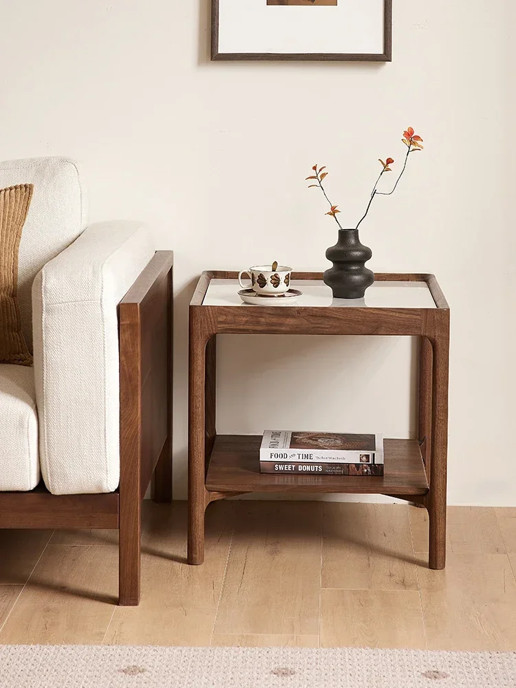 North American black walnut corner few Nordic living room solid wood sofa side few household square rock slab side table