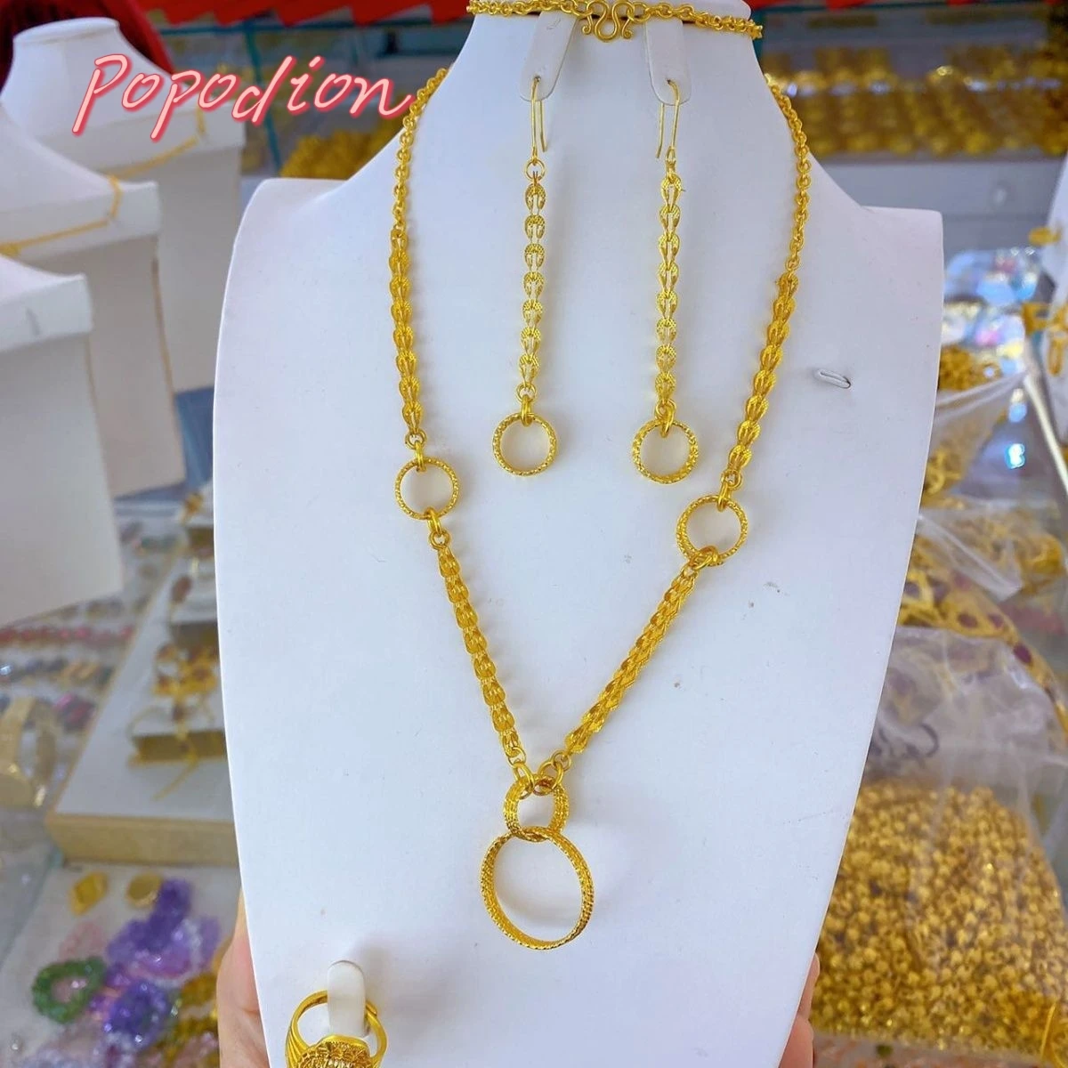 New Dubai Gold Plated Party Necklace Earrings for Women's Jewelry Set DD10315