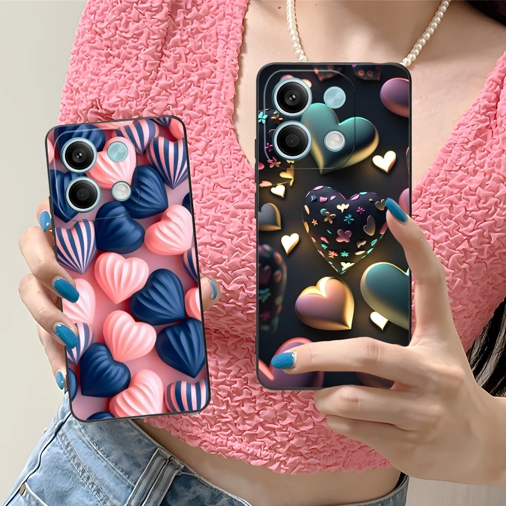 Y2K Glowing Love Hearts Mobile Phone Case for Xiaomi Redmi Note 13 12 11 10 9 8 7 6 S A Pro Lite Plus 5G Black Phone Cover Shell