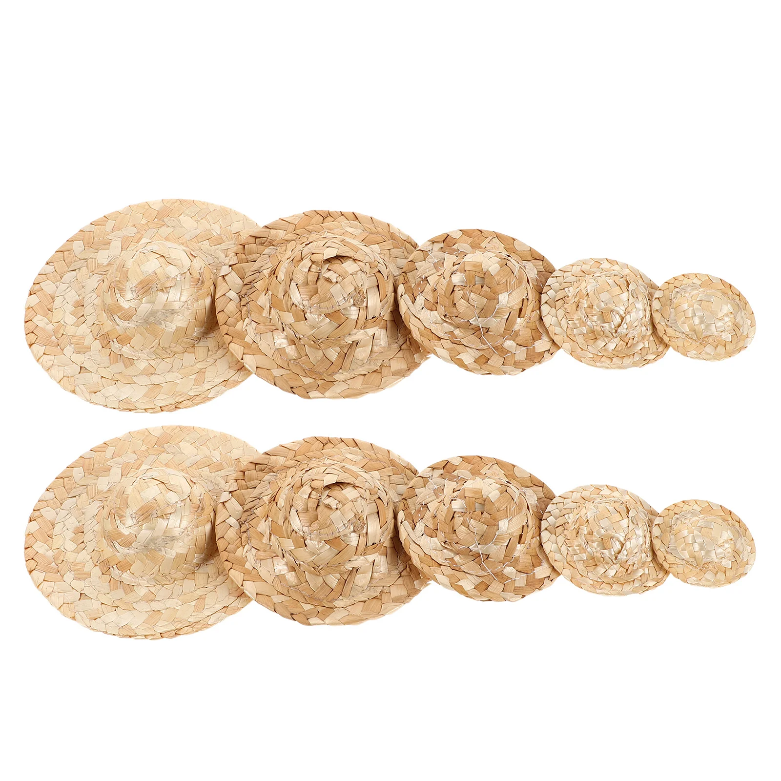 10Pcs Miniature Straw Hats for DIY Projects Handmade Woven Caps Tiny Craft Accessories Rustic Style Decorations for Creative Art