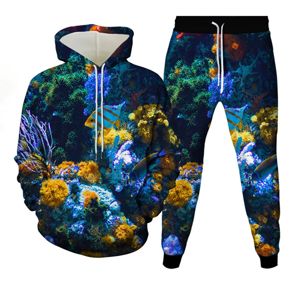 Vis 3D Gedrukt Hoodie Pak Herfst Mannen Sweatshirts Hoodies Joggingbroek Casual Mode Tweedelige Trainingspak Set Man Kleding