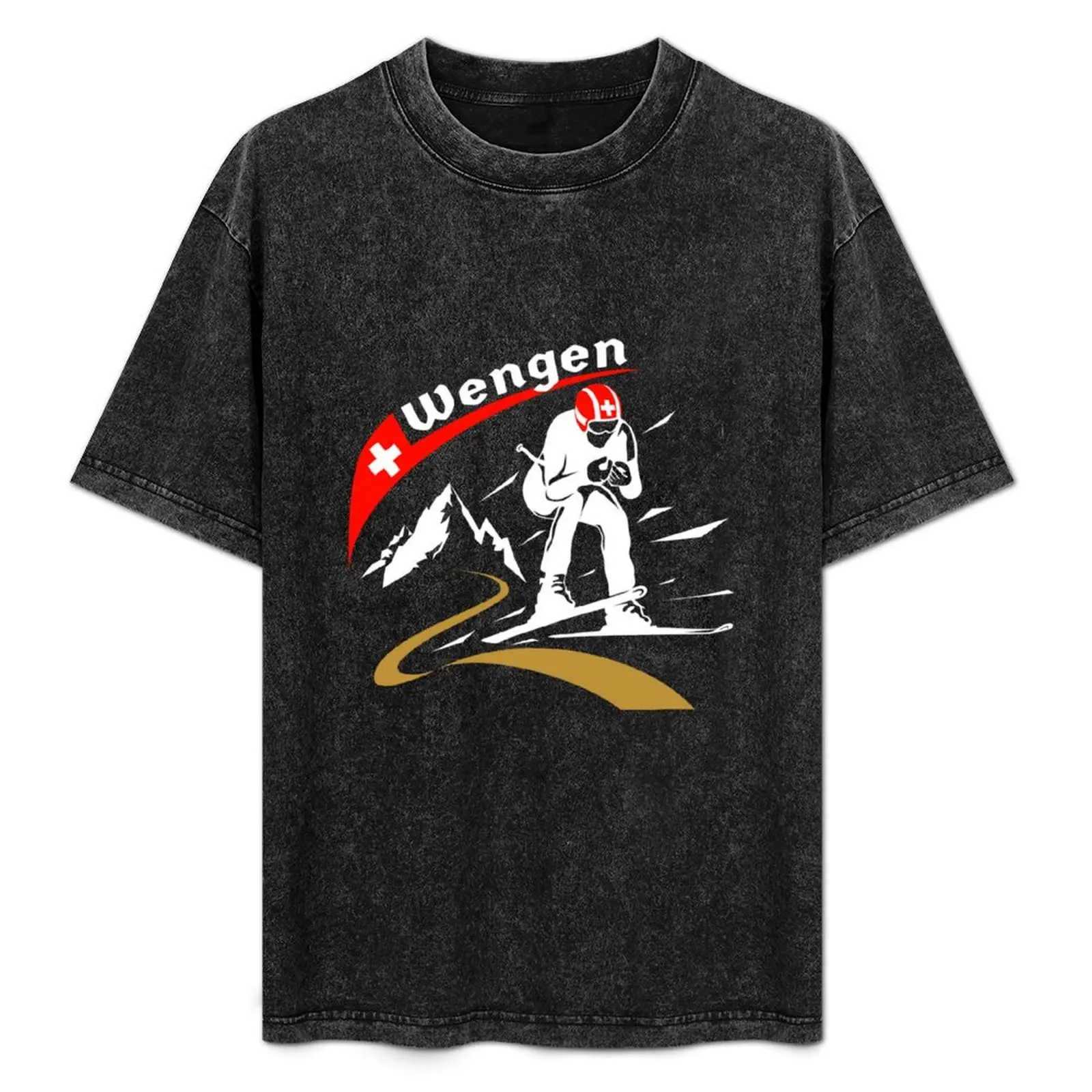 

Skiing Downhill Skier Wengen Ski T-Shirt Casual Lightweight Short Sleeve Top