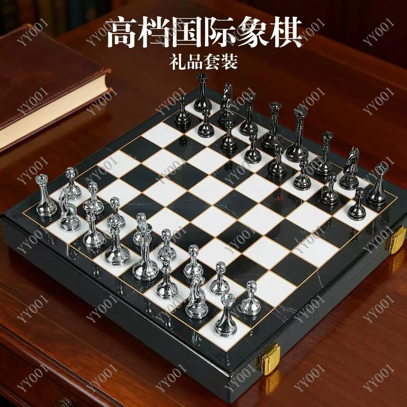 

Metal Chess Pieces Set with Piano Lacquer Board for Kids Adults Competition Gift Home Decor