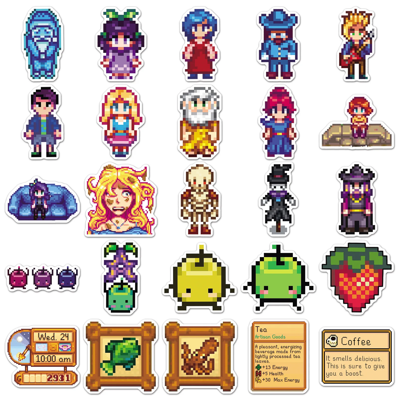 50PCS Stardew Valley Game Pixels Waterproof Cartoon Creative Sticker DIY Notebook Mobile Guitar Suitcase Water Cup Graffiti Toys