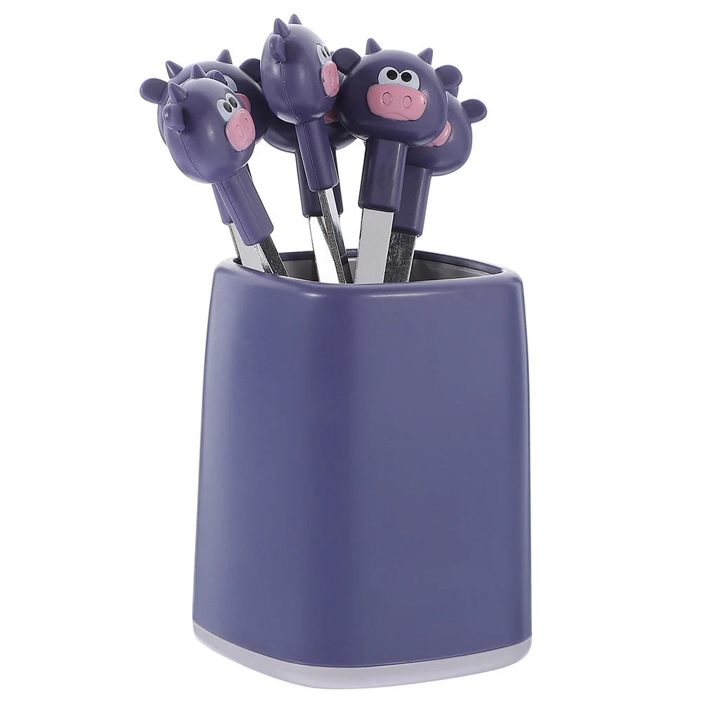 

1Set Cartoon Stainless Steel Fruit Forks Food Forks Set Safe Holder for Family Party Dessert Snacks Fruit Fork