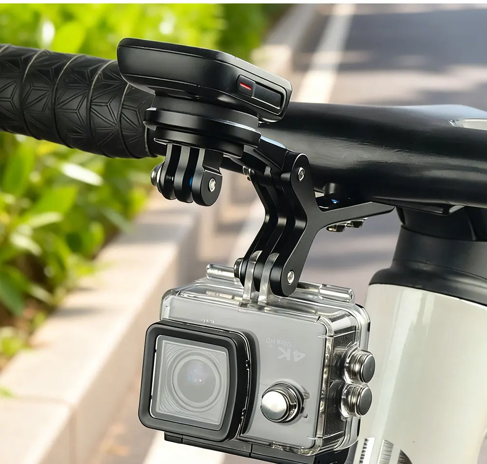 Integrierter Fahrrad-Lenker-Tachometerhalter mit 3 Basishaltern, passend für Garmin Wahoo Bryton, Doppeladapter für die Installation von Licht und Kamera – Detail 15