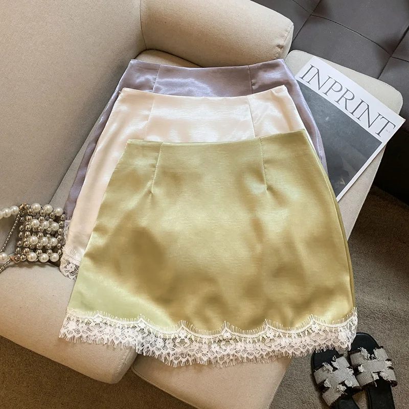 Lace Patchwork Mini Skirt Women Summer Elegant Slim Fit Fashion Casual Skirts Female High Waist A Line Office Lady Chic Skirts