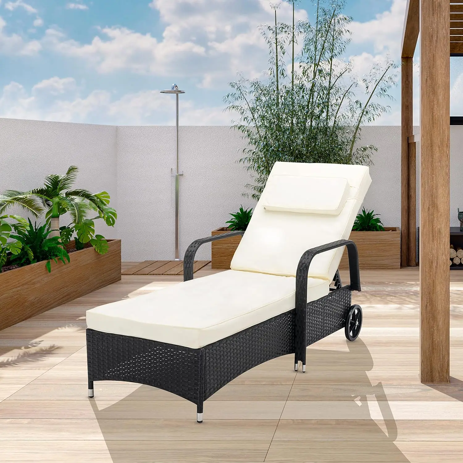 Rattan Sun Lounger Recliner, Outdoor Patio & Garden Furniture Bed, Black, Customized