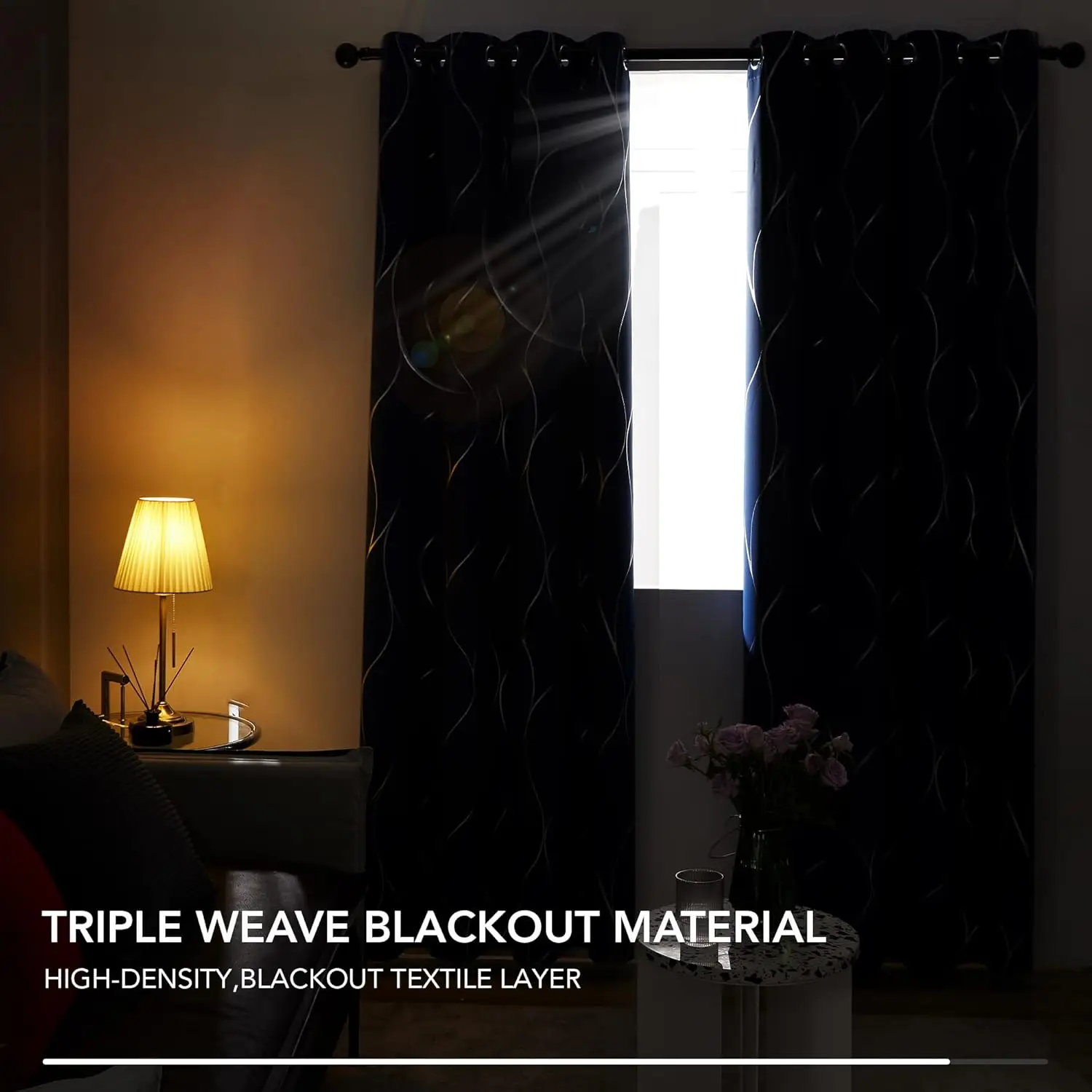 Blackout curtains 2 Panels Eyelet Silver Wave Foil Printed Curtains Thermal Insulated Curtains view 6