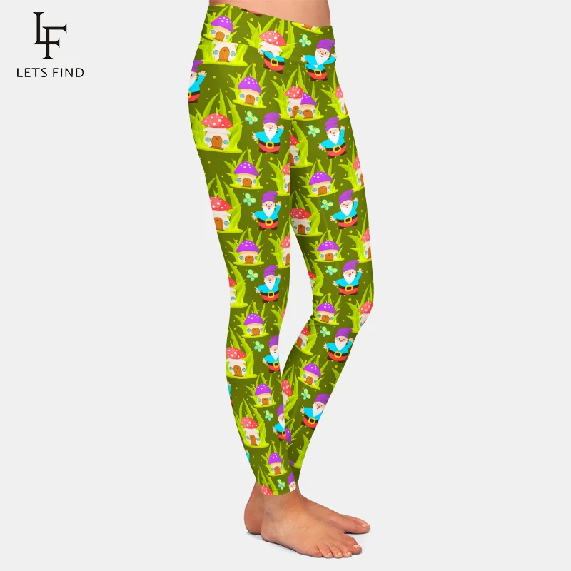 LETSFIND New Arrival Women 3D Forest Mushroom Home and Gnomes Print Pants High Waist Sexy Slim Fitness Elastic Full Legging