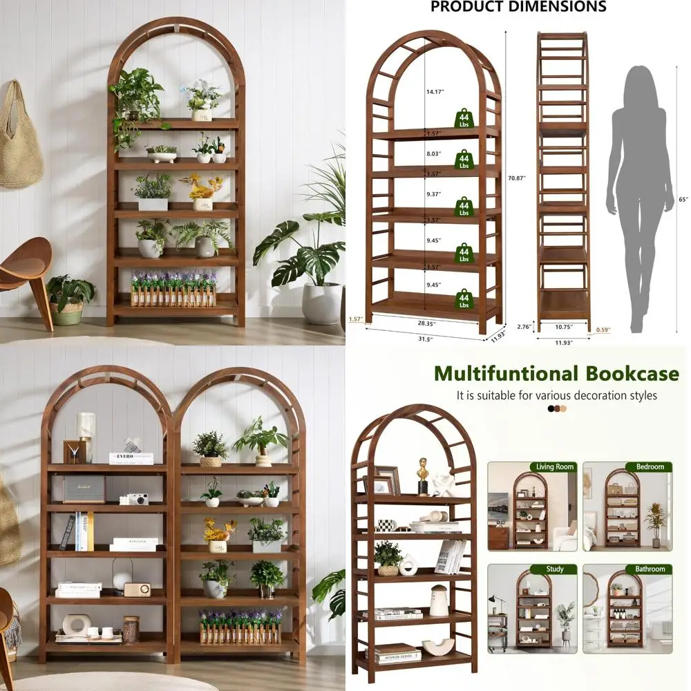 ชั้นวางหนังสือโค้งร่วมสมัย 5 ชั้นสำหรับจัดเก็บและจัดแสดงในโฮมออฟฟิศ