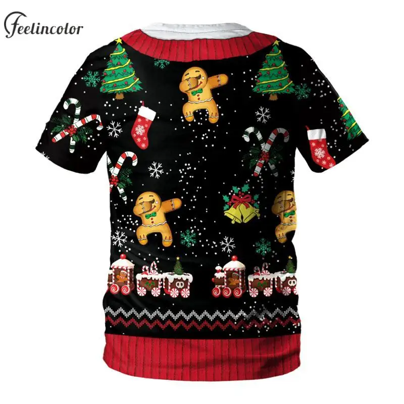 Fake Two Pieces Men Christmas 3D Print T-Shirts Santa Claus Tie Graphic Tees Fashion Casual Loose Tops Couple Streetwear