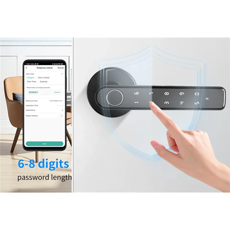 AA84 Tuya Bluetooth Biometric Electronic Lock App Controlled Fingerprint Password Smart Intelligent Door Handle Home Security Sy