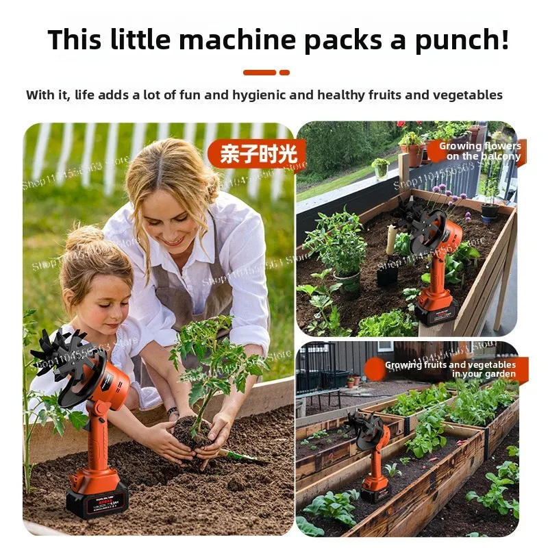Rechargeable Mini Electric Tiller, Lithium Battery Handheld Cultivator, Compact Garden Plowing Machine for Home Use
