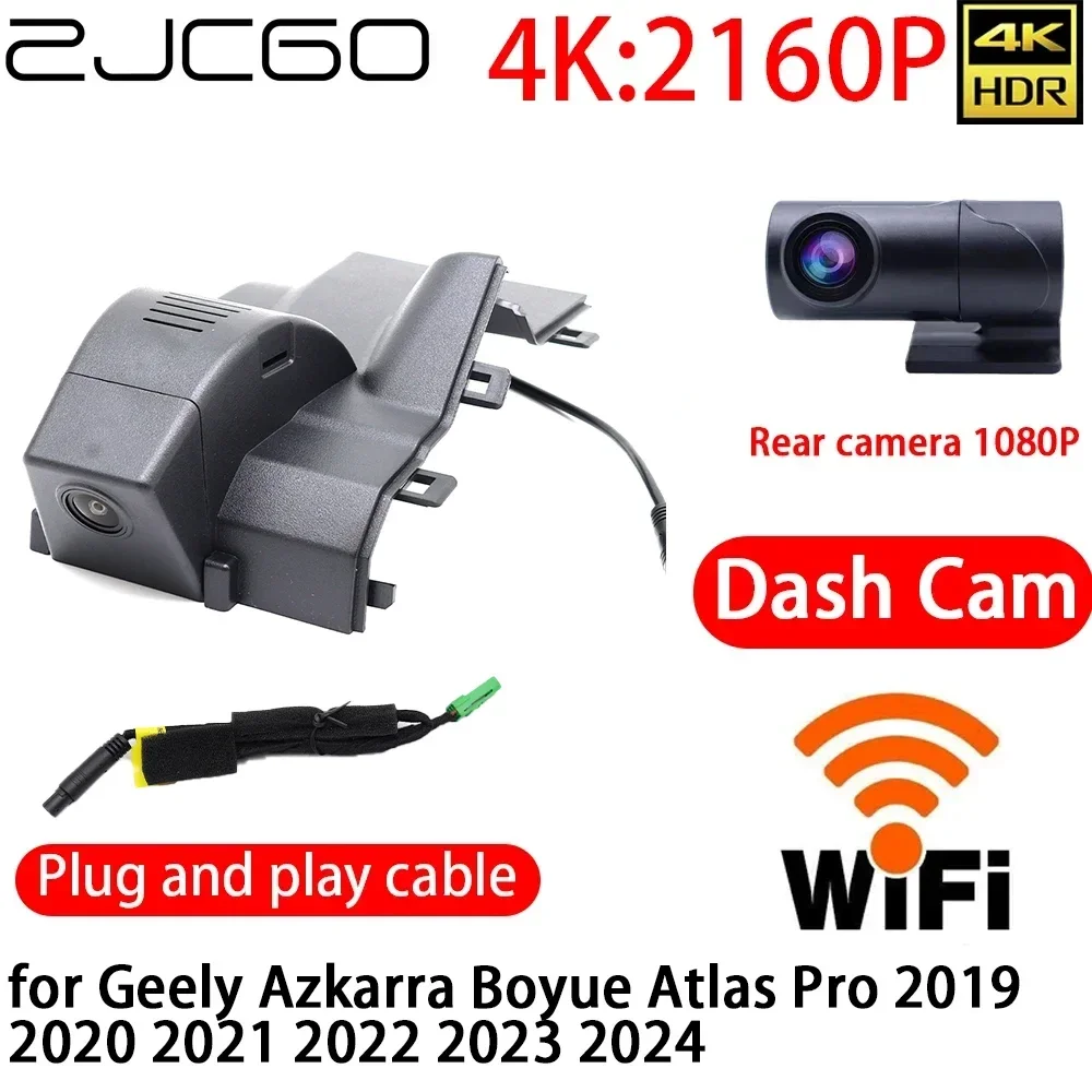 

ZJCGO 4K DVR Dash Cam Wifi Front Rear Camera 24h Monitor ForGeely Azkarra Boyue Atlas Pro 2019 2020 2021 2022 2023 2024