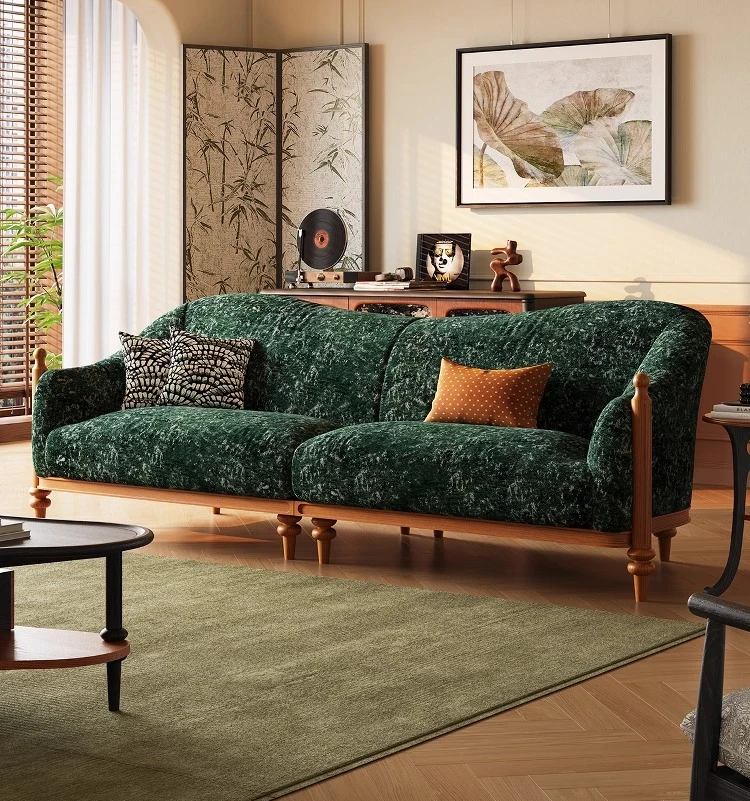 

Solid wood fabric sofa living room small apartment vertical row three-seat cloud sofa