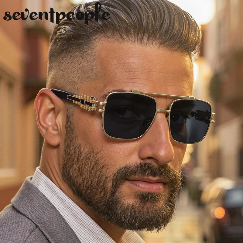 

Steampunk Square Sunglasses Men 2025 Luxury Brand Vintage Double Beam Punk Sun Glasses For Male Trendy Driving Shades UV400