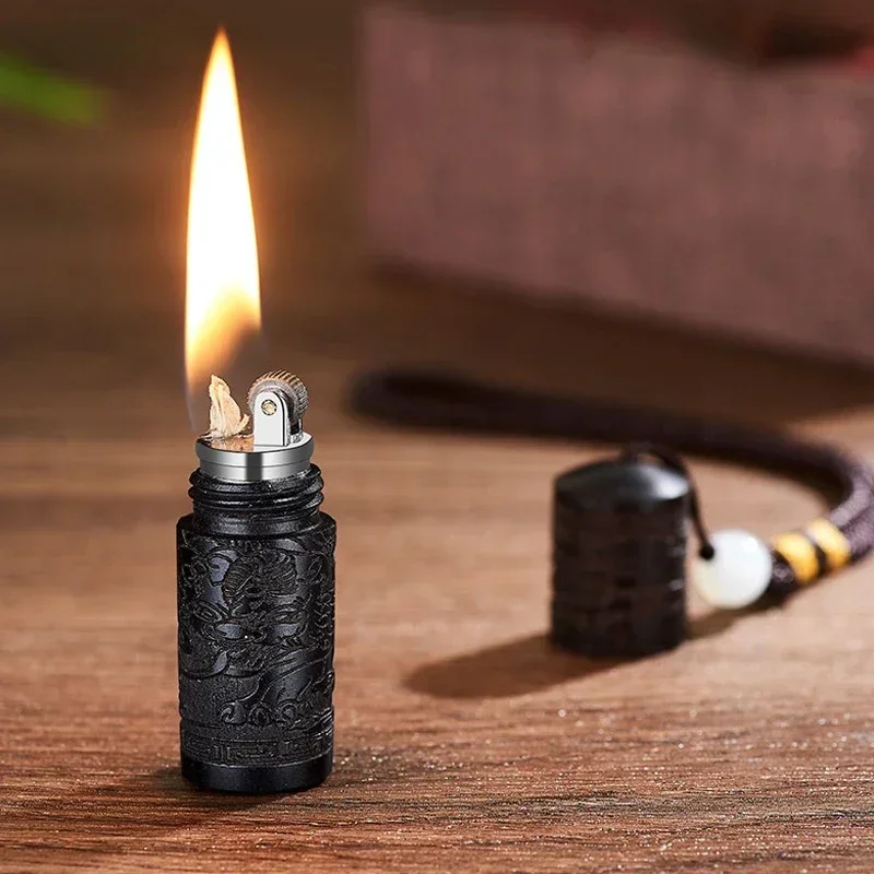 Ebony Diesel Torch Lighter,Mini Keychain,Retro Kerosene Lighter,Exquisite Carving Cigarette Lighters, Gifts, Dropshipping, New