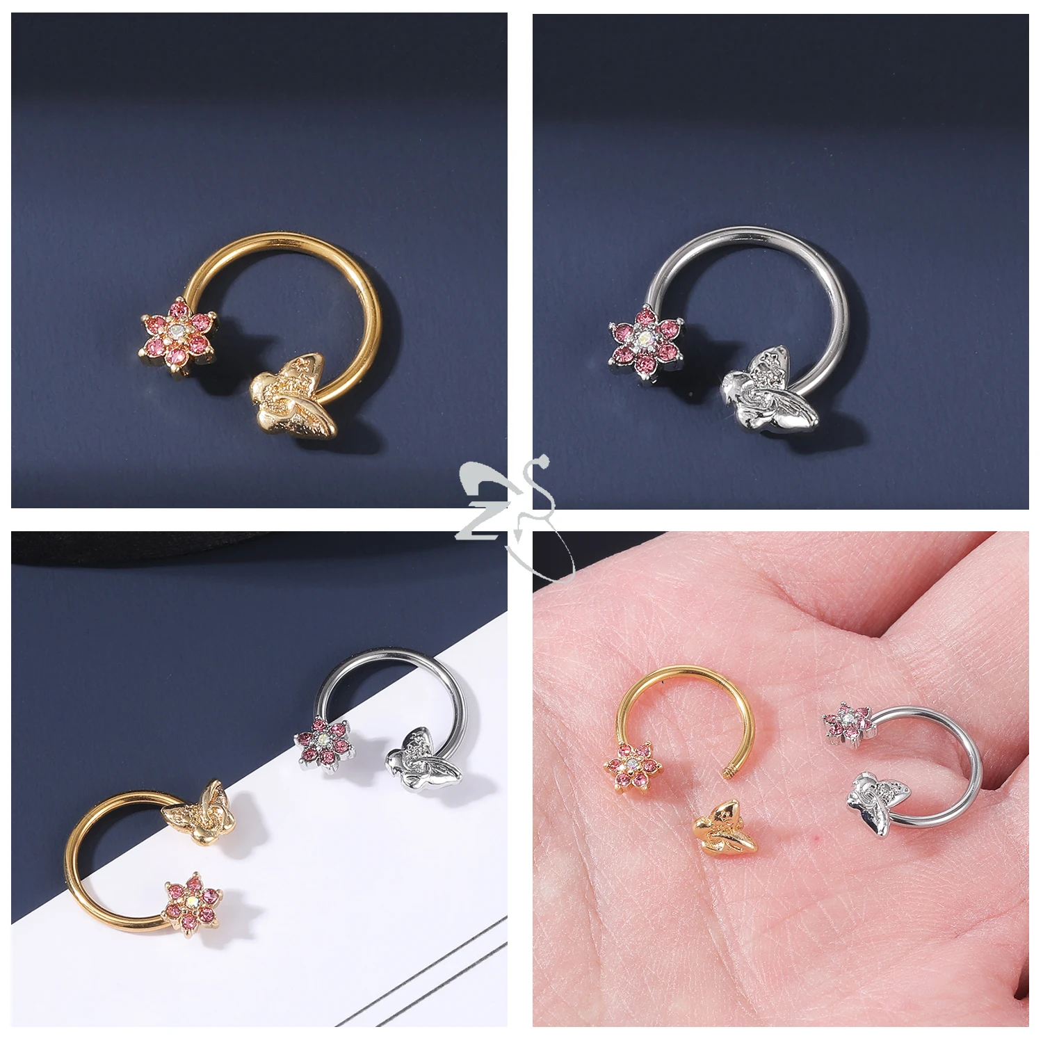 ZS 1PC 16G Bee Horseshoe Septum Ring Butterfly Stainless Steel Nose Piercing 10MM Star Hoop Daith Earring Helix Conch Piercings