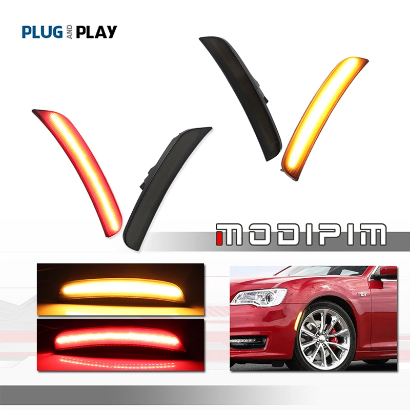 Smoked Lens Amber Red White LED Front / Rear Bumper Side Marker Indicator Lights For Chrysler 300 2015-2023 Turn Signal Light