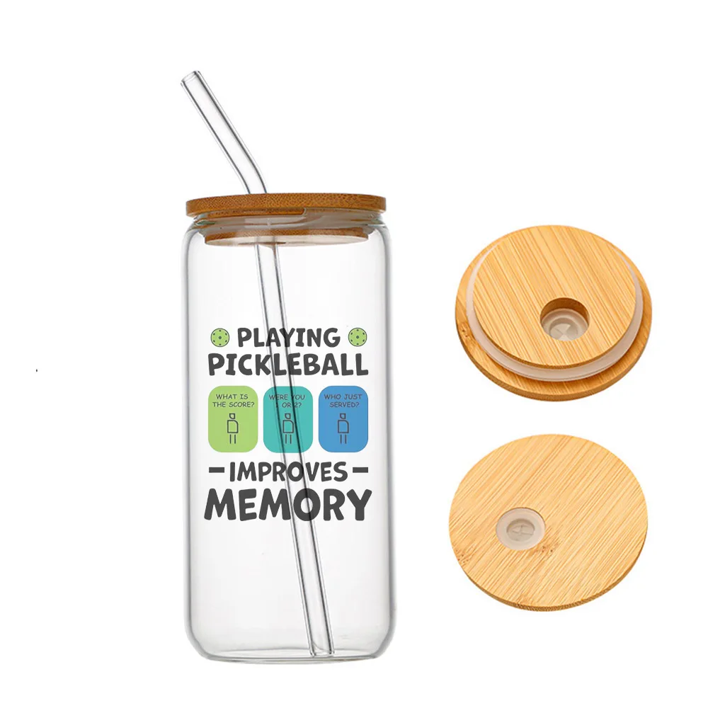 

Playing Pickleball Improves Memory Glass For Heat Resistant High Drinking Cup With Straws Lids 16 oz