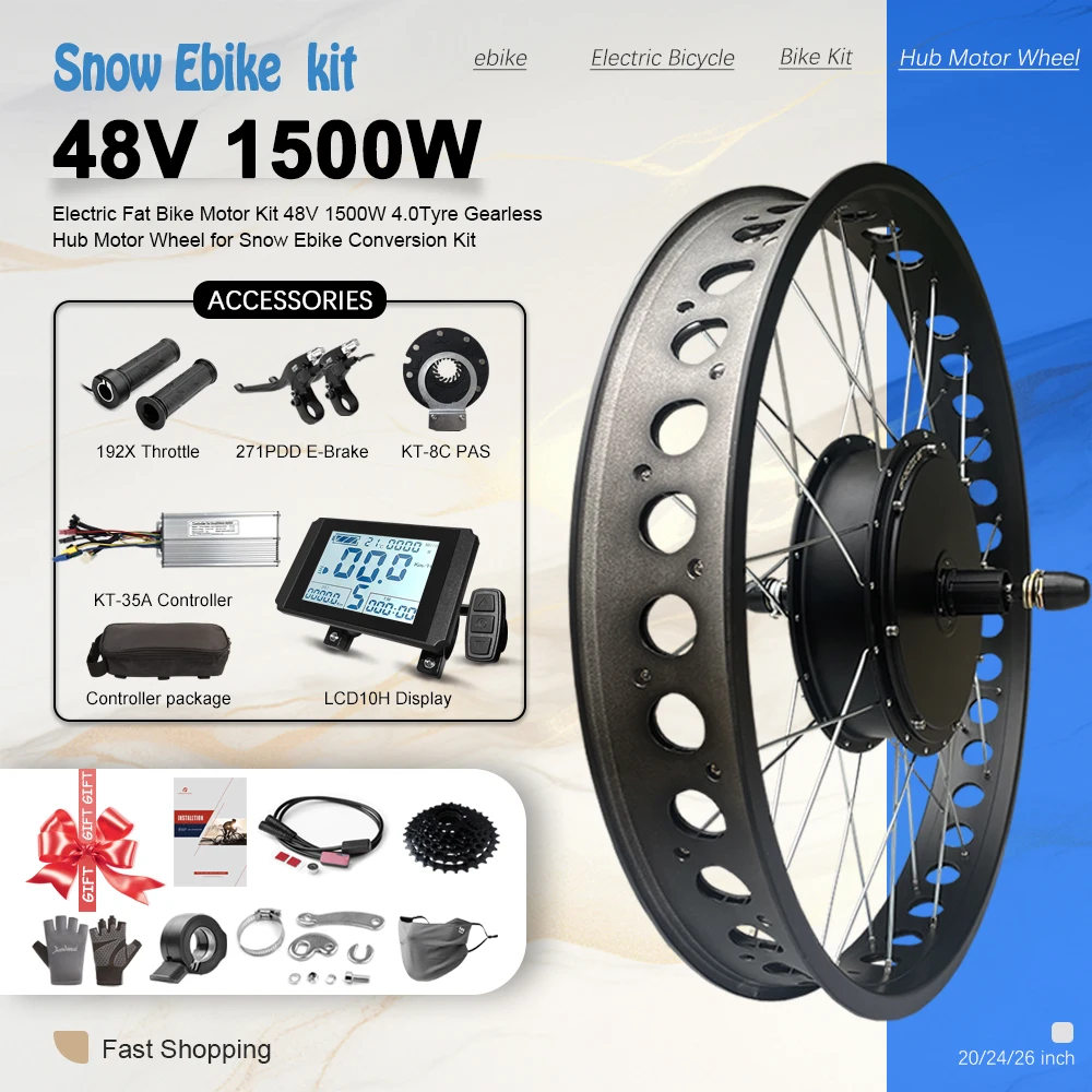

48V 1500W Fat Tire Bike Electric Motor 20/24/26 Inch Wheel Rear Cassette Brushless Hub Motor Kit For Snow Ebike Conversion Kit