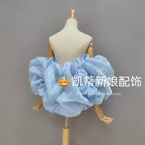 New yellow light blue pink caramel khaki ruffle prom evening dress Shawl wrap Hand Sleeves Performance wrap