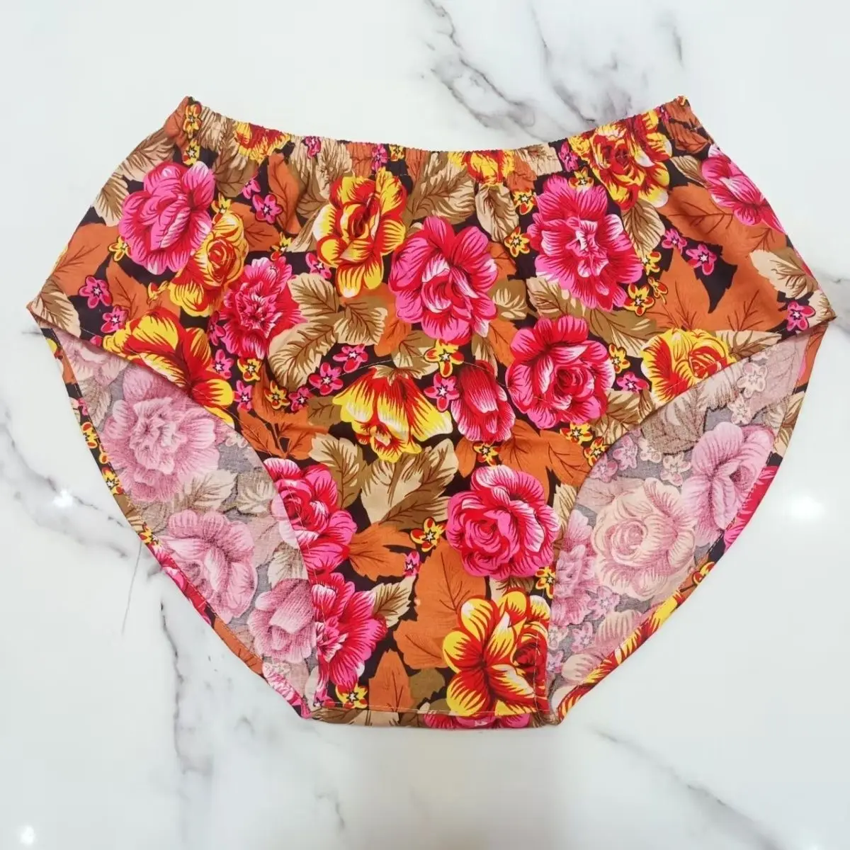 Women's Cotton Single Layer Underwear, Floral Print High Cut Briefs Soft Comfortable Handmade Double Layer Front Crotch Panties