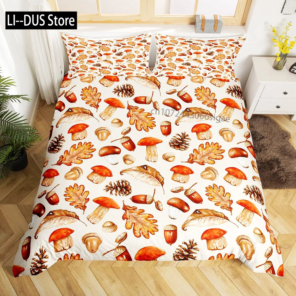 

Mushroom Comforter Set 3 Piece, Colorful Mushroom Decor Twin King Size Bedding, Room Decor Comforter for Kids Adults Boys Girls