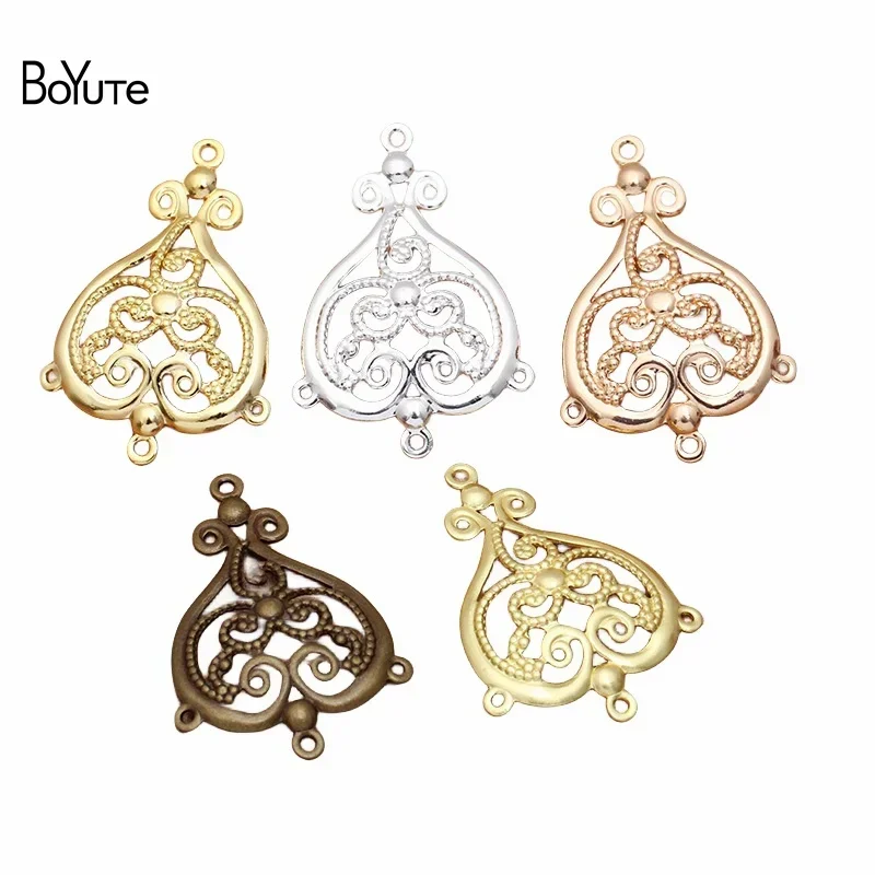 

BoYuTe (50 Pieces/Lot) 24*35MM Metal Brass Filigree Plate with Connector Loops Diy Handmade Jewelry Materials