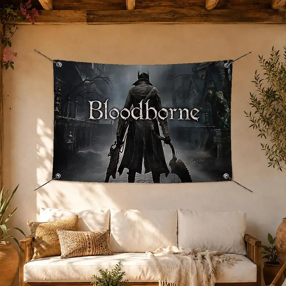 Bloodborne Gothic Action Flags Room Home Decor Wall‑Hanging Art Banner, Outdoor for Bedroom Party Background Decoration