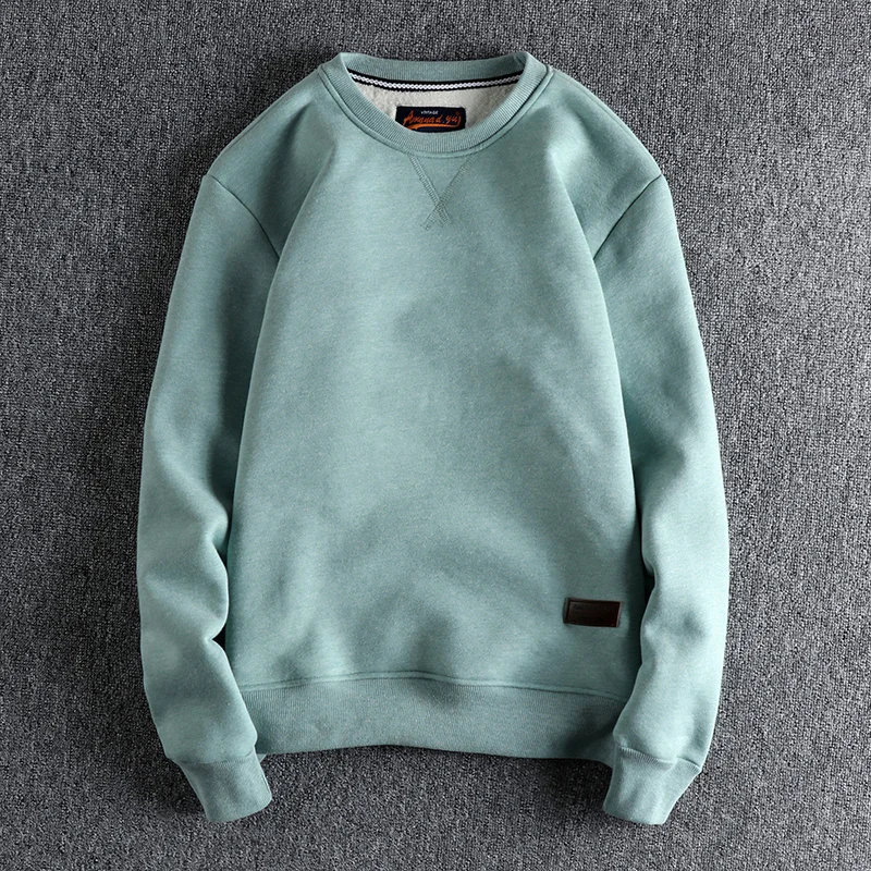 Autumn Winter New American Simple Thick Arctic Fleece Solid Color Sweatshirt Men\'s Pure Cotton Washed Pullover Casual Sportwear